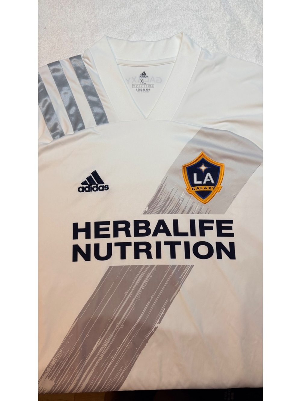Adidas LA Galaxy Soccer Jersey XL White Gray Herbalife Nutrition - #1009